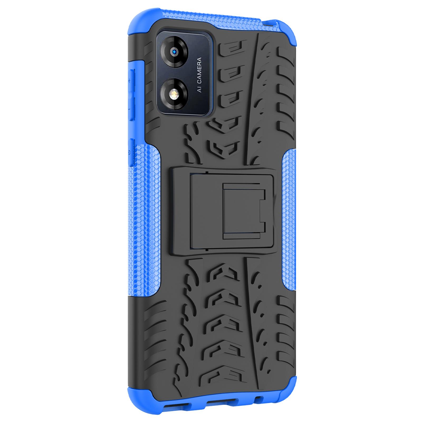 

For Motorola Moto E13 4G Tyre Pattern PC+TPU Phone Case Kickstand Phone Cover Blue