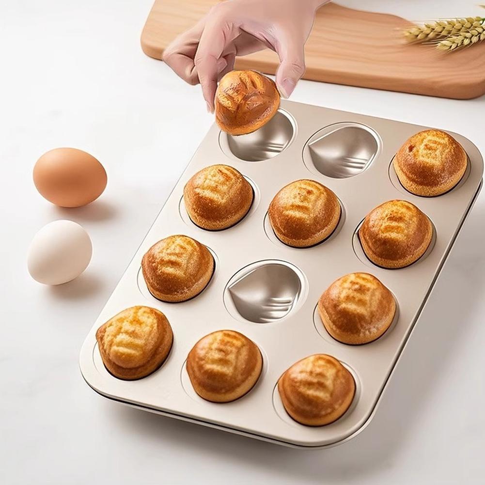 Carbon Steel Chestnut Shaped Baking Pan Muffin Pan With 6/12 Cavities Non-Stick Cake Chocolate Bread Kitchen Mold Shell Gadget