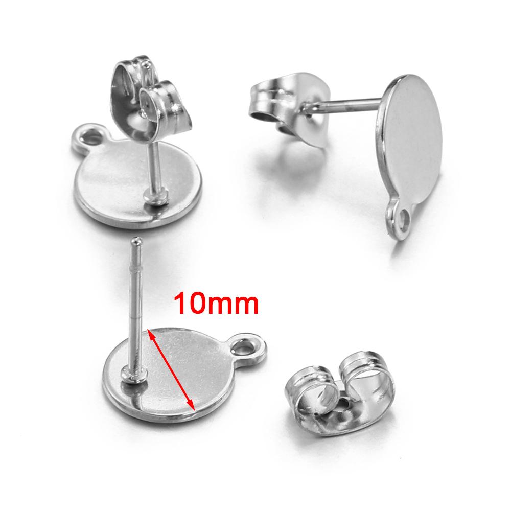 10pcs Stainless Steel Round Ear Studs for Earrings Base Jewelry Making DIY Gold Color Dangle Hole Charm Pendants Components