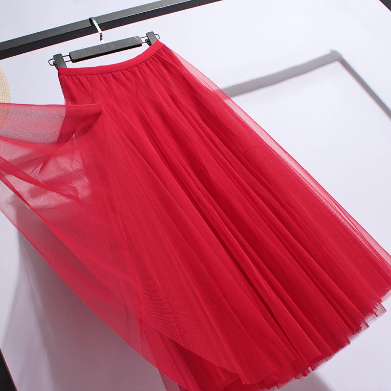 Women's High-End Mesh Pleated Midi Skirt - Summer Slimming Big Swing Tulle Skirt