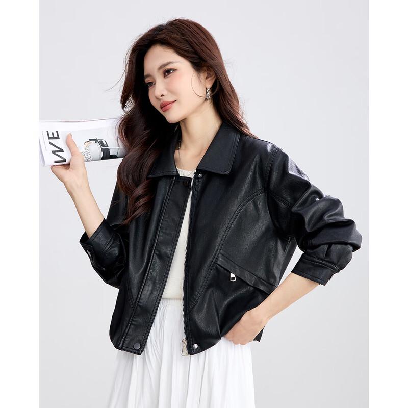 TERRE BLEUE Women's Retro Biker Style PU Leather Jacket