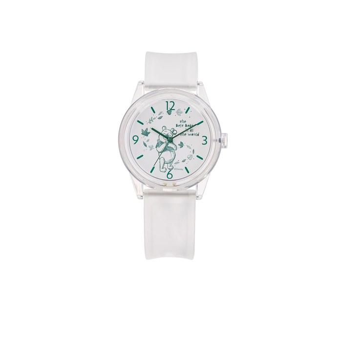 Q&Q SmileSolar Disney Collection Winnie the Pooh Watch – Solar, Analog, Waterproof, Urethane Band, R02A-505VK, Clear