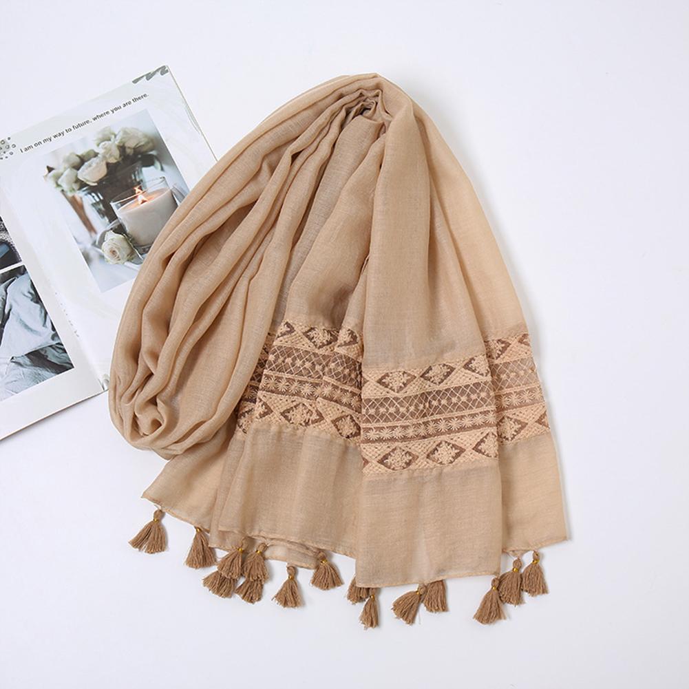 Women Cotton Shawl Solid Color Fashion Pure Elegance Lace Scarf Hanging Spring And Autumn Tassels Wrap Shawl