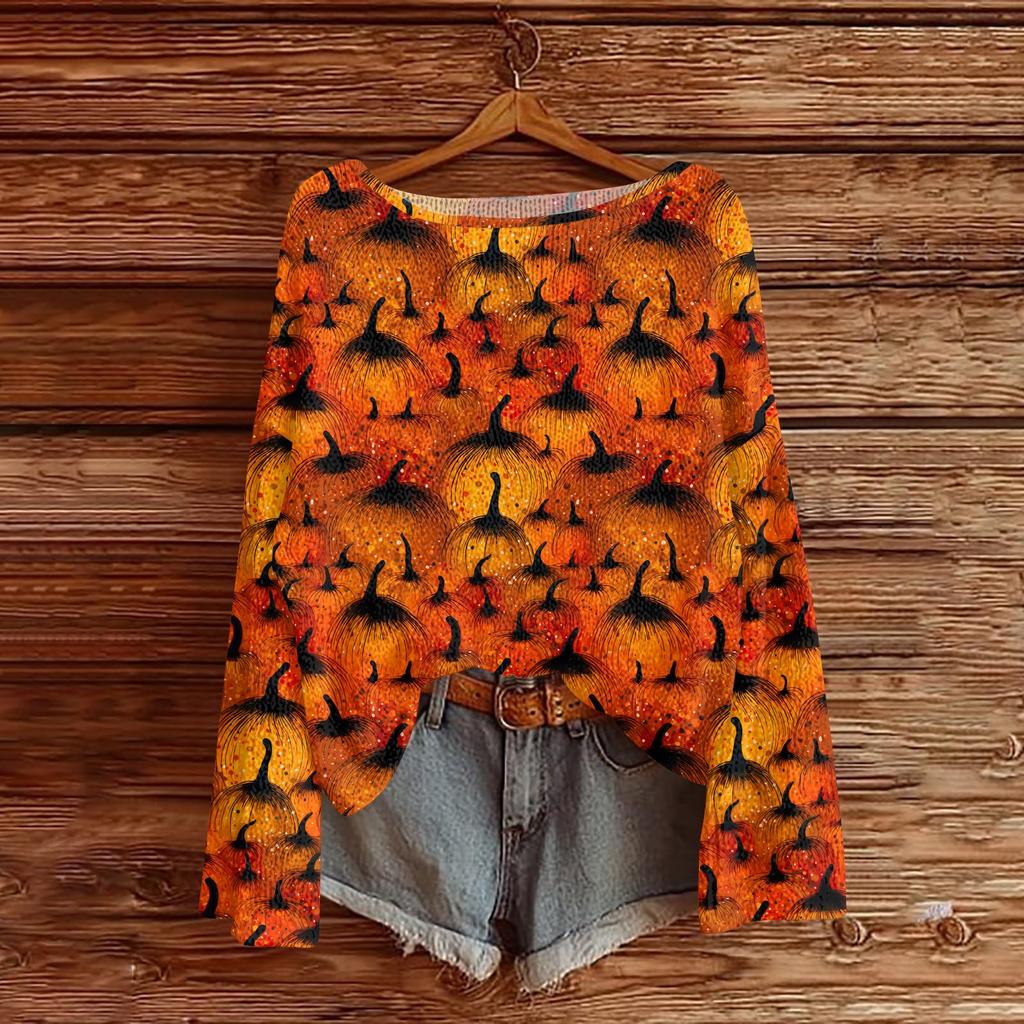 Womens  Fall Sweaters Long Sleeve Print Tops Pullover Sweaters Loose Dressy Casual Basic Clothes