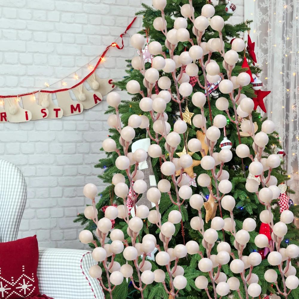 Artificial White Berries Stems Christmas Berry Branches Fake Fruit Flowers Wedding Party New Year Home Decorations DIY Crafts