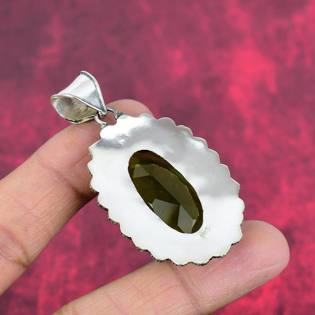 Peridot anheng edelstenssmykker, 925 solid sterling sølv anheng, håndlagde smykker fødselsstein anheng, gave til ham