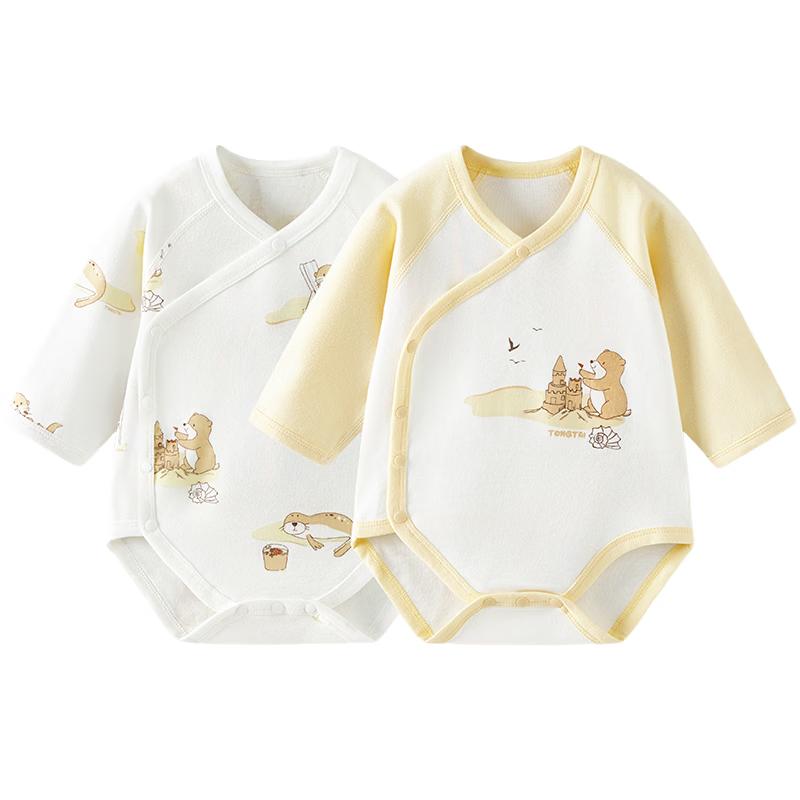 TONGTAI Pure Cotton Long-Sleeve Baby Bodysuit with Double-Layer Belly Protection