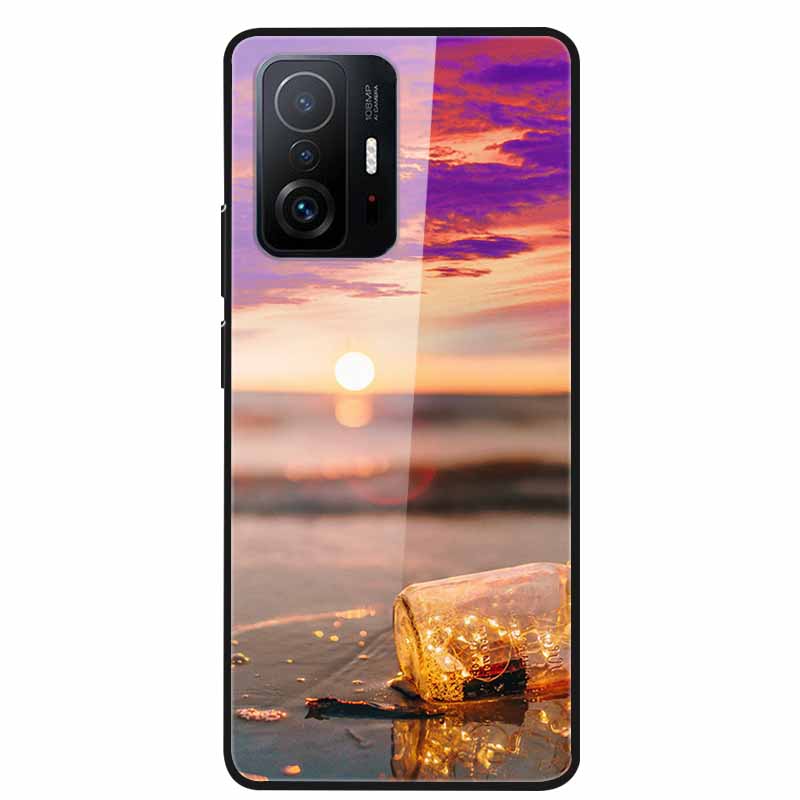 Case For Xiaomi 11T Pro Glass Hard Tempered Glass PC Phone Cover For Xiaomi Mi 11T 11 T Pro Shockproof Landscape Cute Capa Coque