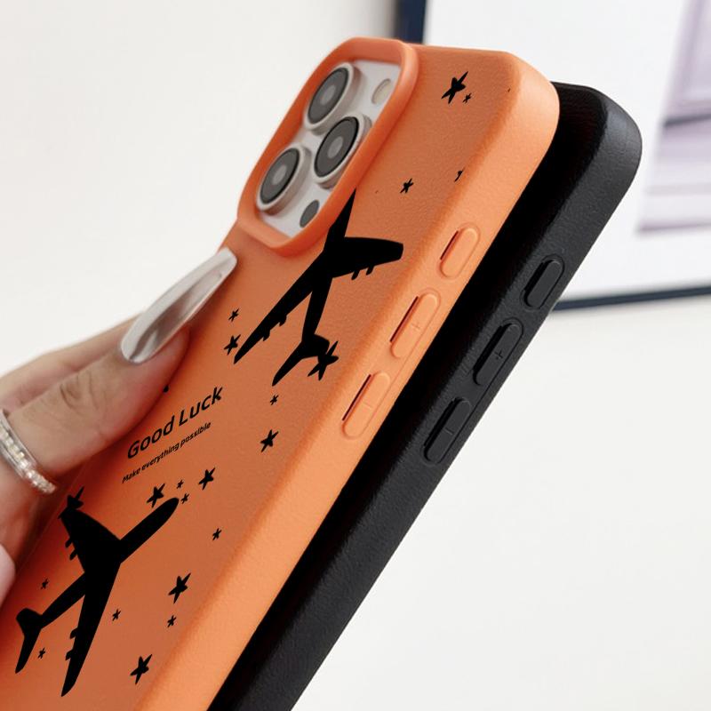 Airplane Pattern TPU Leather Texture Case For iPhone 16 Pro Max 15 Pro 14 13 12 11 Soft Matte Shockproof Lens Protection Slim Phone Cover