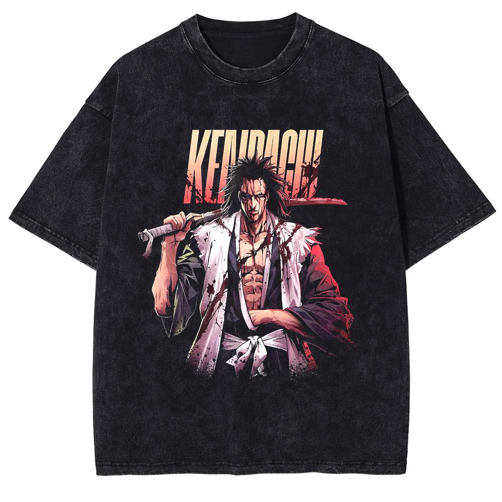

Hot Anime BLEACH Zaraki Kenpachi Cool Print Tshirt Men Manga Casual Tshirts Vintage Cotton Tee Harajuku Male Washed T Shirt S