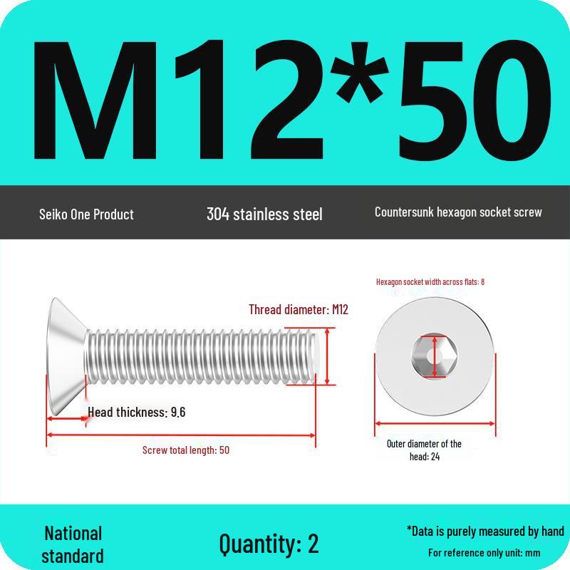 M2-M10 Stainless Steel Flat Head Machine Screws and Bolts Set, Countersunk Hex Socket Cap, 304 Grade.