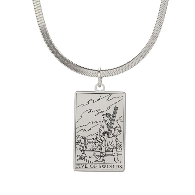 Tarot Cards Necklace for Women Stainless Steel Snake Chain Suit of Swords Traditional Tarot Art Minor Arcana Amulet Jewelry