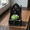Desktop Stationery Holder Storage Box Gothic Style with Hollow Patterns And Skull Texture Decor Engraved Design Organizer for Aromatherapy Crystals