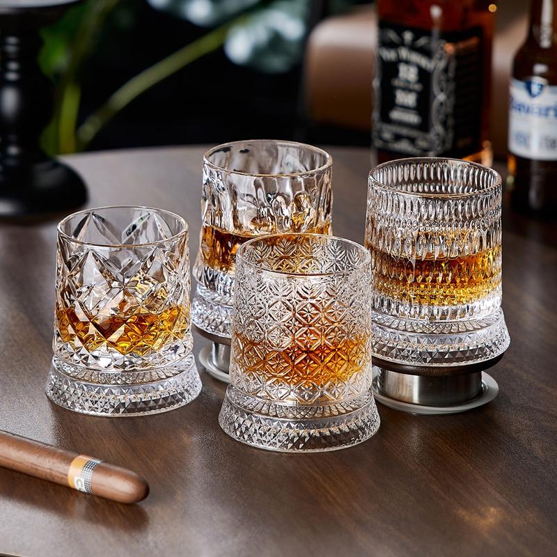 280ml Whiskeyglas Transparentes Verkostungsglas Cocktail-Trinkgläser Drehbarer Tumbler Kristallglasbecher Hausbar Glaswaren