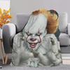 VIKAMA Clown Returns Pennywise Scary Cover Blanket Redhead Clown Bloodstained Smiley Dark Red Balloon Halloween Party Blanket