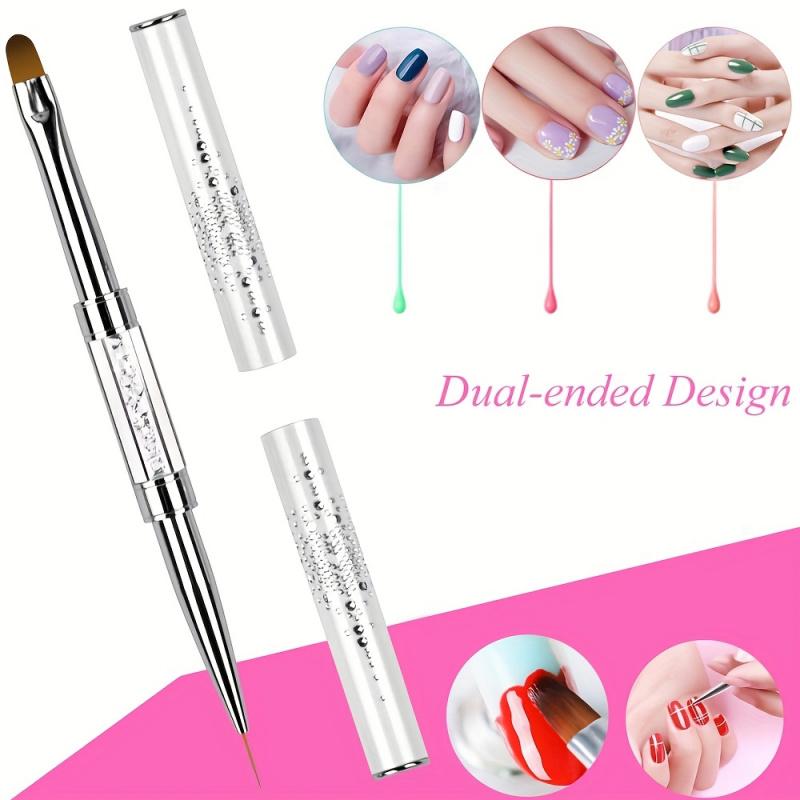 1pc Rhinestone Handle Nail Brush, 2-in-1 Stainless Steel Gel Brush for Builder, Color Mixing & Nail Art