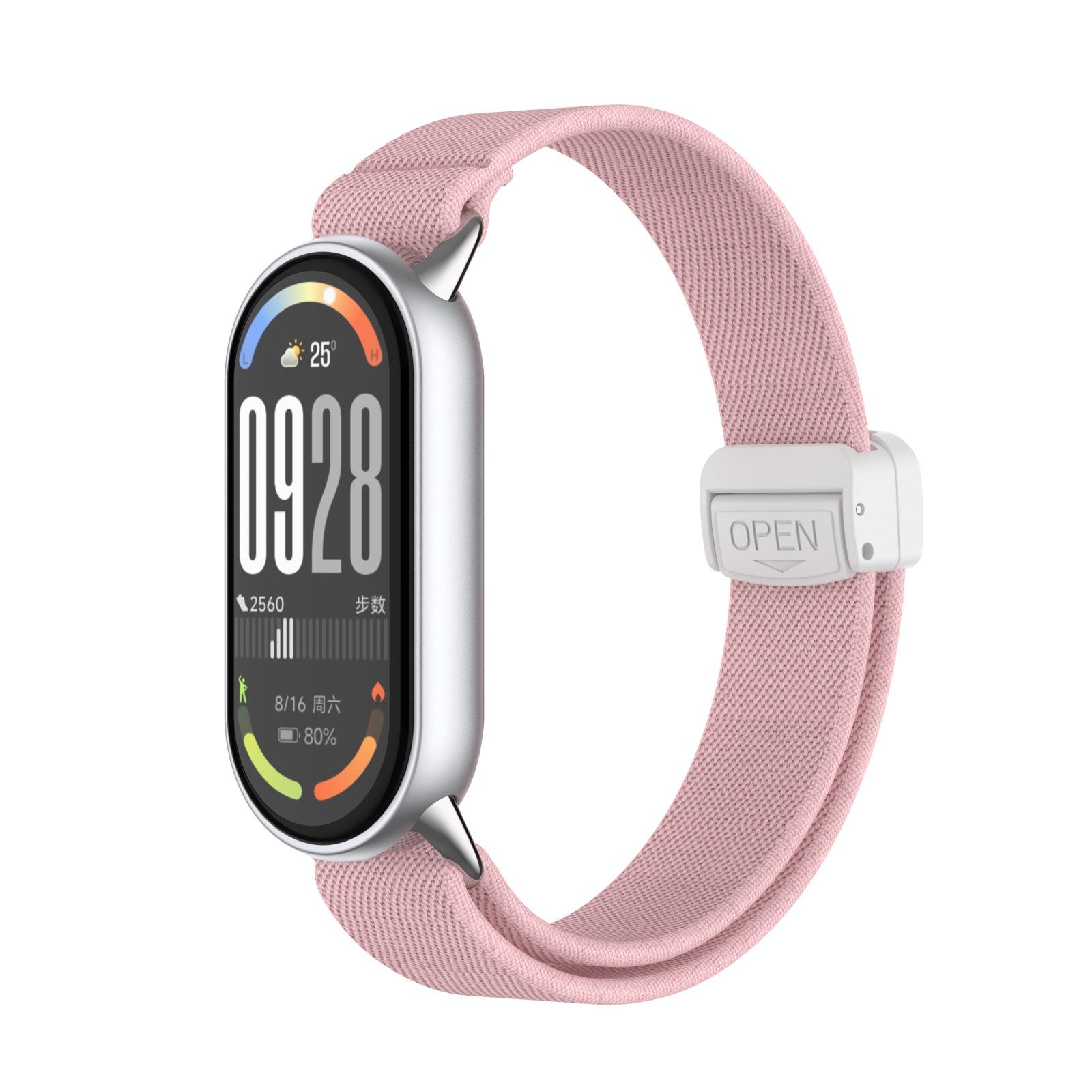 

Нейлоновый ремешок для Xiaomi Mi Band 10 9 8 дышащий браслет для умных часов для Xiaomi Mi Band 10 9 8 ремешок с магнитной застежкой for Xiaomi 10 9 8 светло-розовый