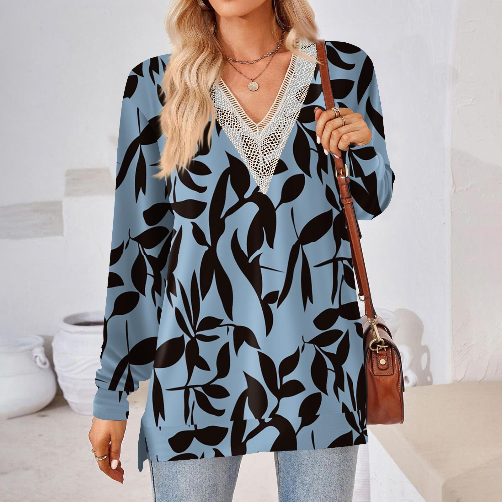 

Женские топы Свободные свободные футболки с длинными рукавами контрастного цвета и разрезом Женские топы XL