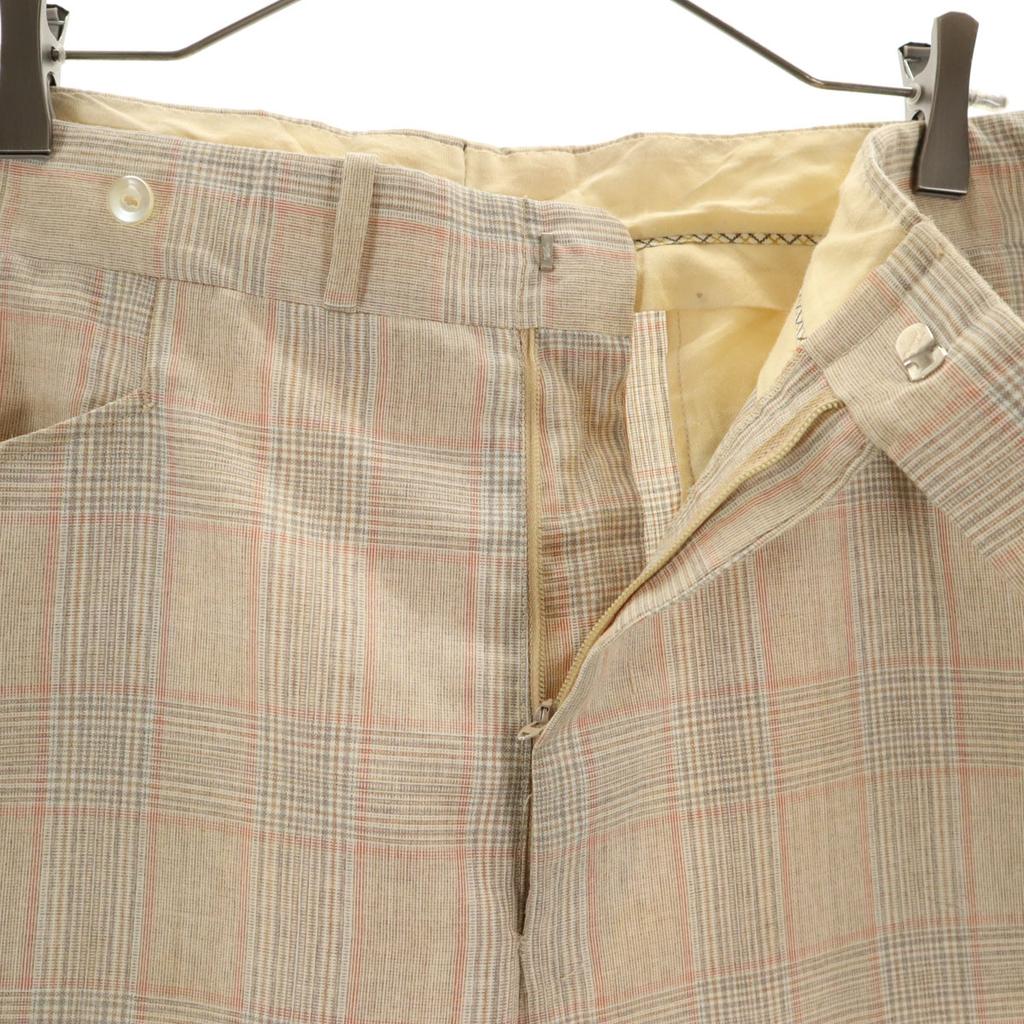 VINTAGE 70s 80s Check Pattern Trousers Pants beige Men's Used