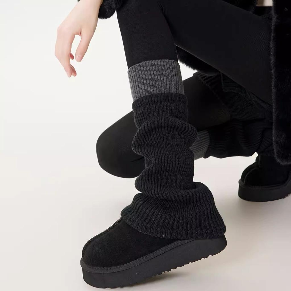 Knitted Socks Contrasting Color Splicing Gray Calf Socks Autumn And Winter Calf Covers With Snow Boots Slimming Socks