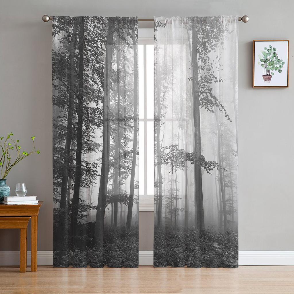 Youth Bedroom Sheer Curtains Autumn Wild Trees Forest Kitchen Study Curtains Living Room Holiday Decor Tulle Curtains