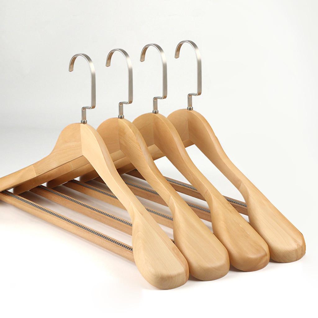 Coat Hanger No Deformation For Suit Wide Shoulder Solid Wood Anti Slip Anti Deformation High-End Household Clothes Shelf Wooden