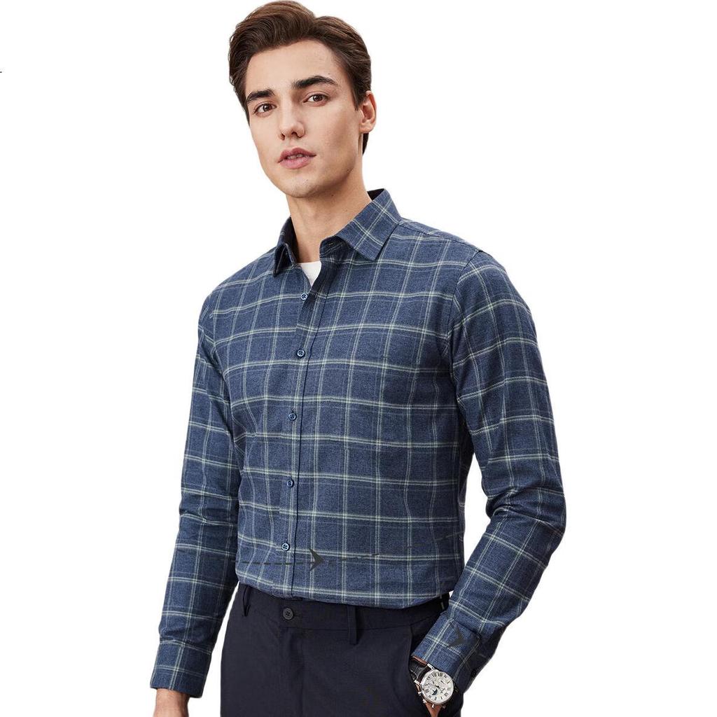 FIRS Cotton Brushed Men's Long-Sleeve Shirt, Warm, Wrinkle-Resistant, Easy-Care, Skin-Friendly, Soft Men's Spring And Autumn Top