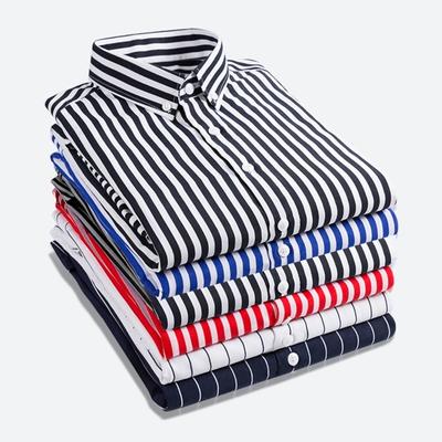 Erkek Gömlek Turn-down Yaka Uzun Kollu Tek göğüslü Hırka Slim Fit Çizgili Renk Eşleştirme Düğmeler Resmi İş Tarzı Erkekler Orta Uzunlukta