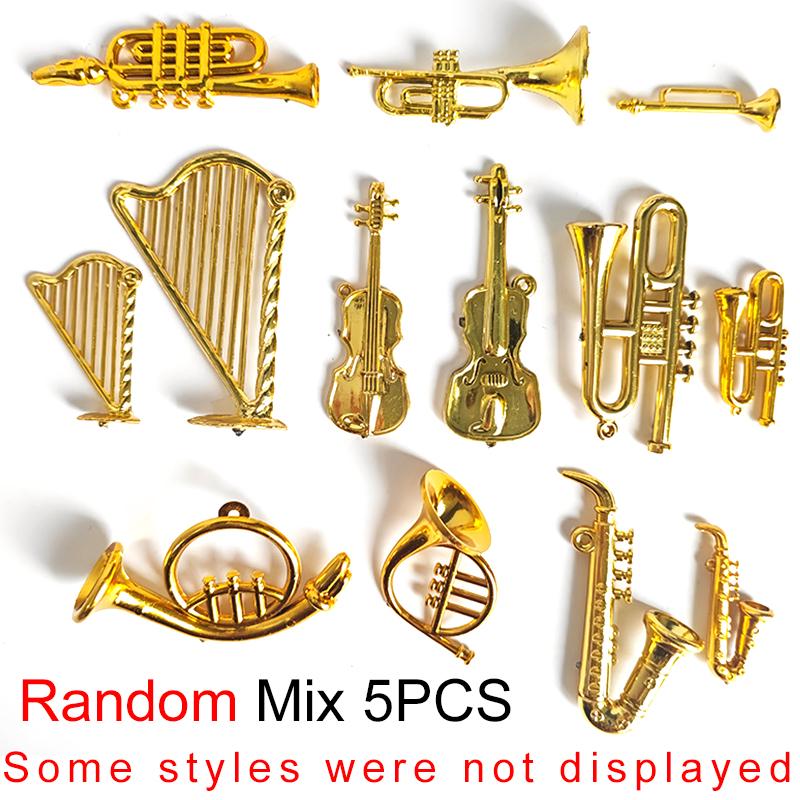 5-20PCS Random Mixed Style Plastic Mini Gold Musical Instrument Miniatures Ornament Festival Party Christmas DIY Decorations ZYF