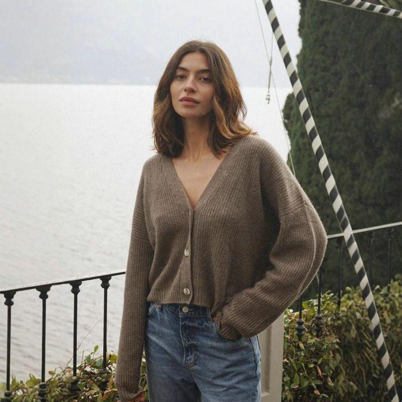 Spring & Fall New Arrival Cross-Border Fashion All-Match Casual Lazy Sense Knitwear Solid Color and V-neck Loose Cardigan Coat