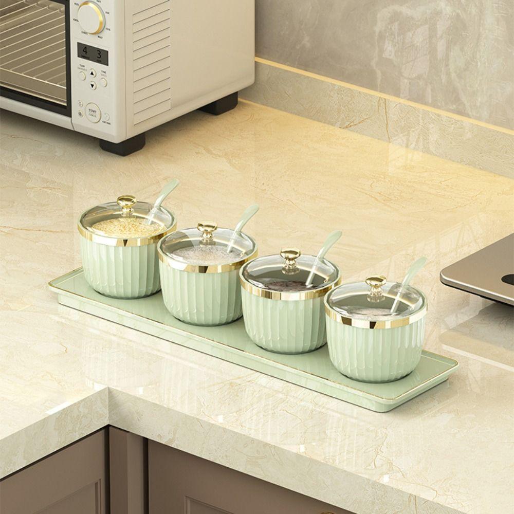 Plastic Seasoning Storage Box 3/4 Grid Salt Suger Jar Household Spice Jar  Suger