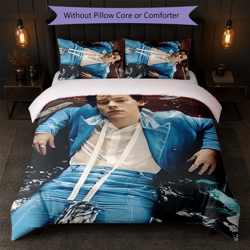 Set Copripiumino 3 Pezzi Stampa Harry Styles 1 Copripiumino e 2 Federe Biancheria da Letto Morbida per Camera da Letto Domestica