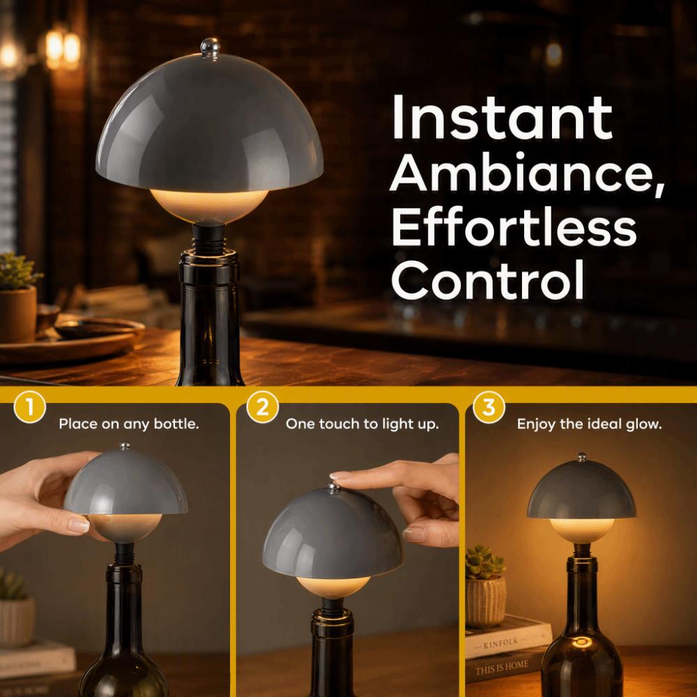 Rechargeable Bottle Lamp 3 Color Touch Dimming Table Lamp Mushroom Bottle Head Stepless Dimming Ambient Fixture Restaurant