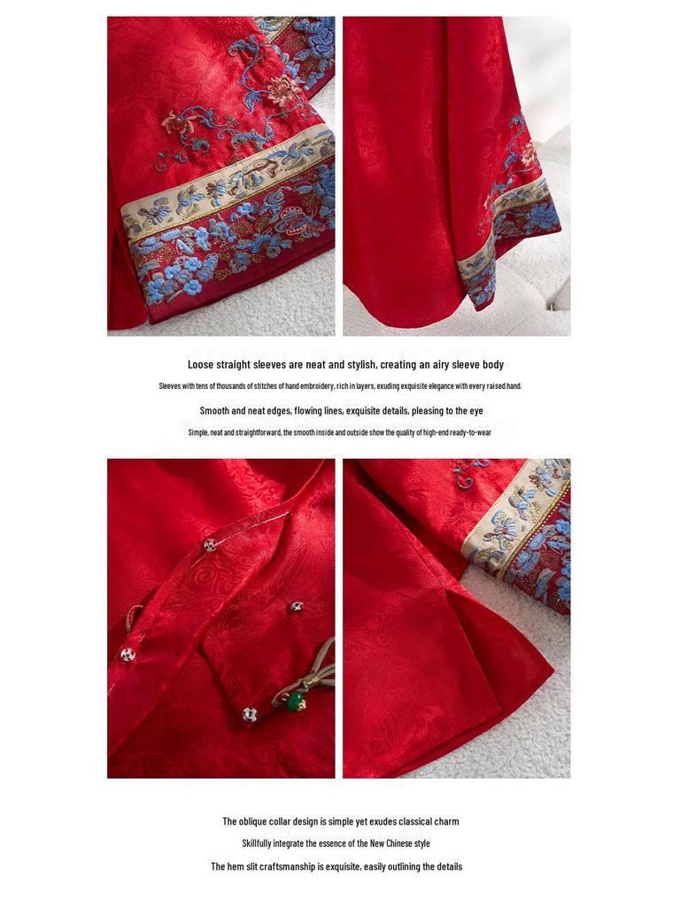 Rong Tai Women's 2026 Spring Frog Button Silk Jacquard Long Sleeve Shirt - Slimming Chinese Style Top