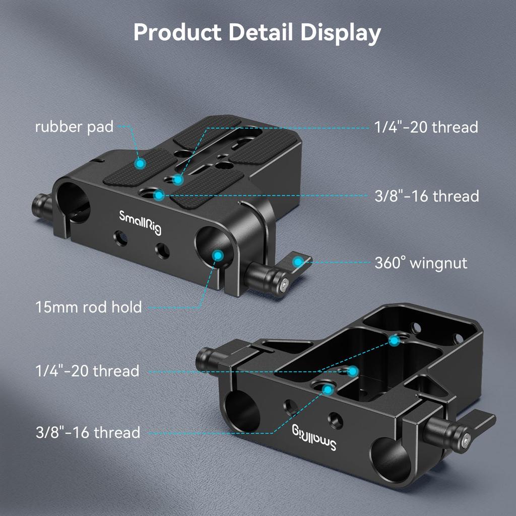 SMALLRIG Camera Baseplate with 15mm LWS Rod Rail Clamp for Sony Canon Sony Camera Cage A6500, A6600, A6300, R5, R6, A7SIII/A7III, &