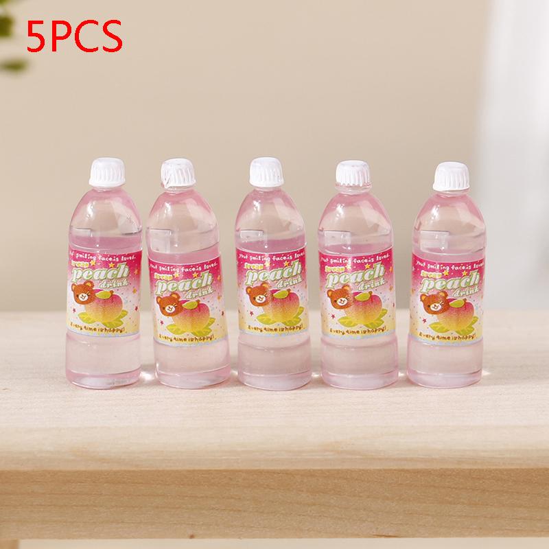 5Pcs Dollhouse Miniature Food Play Cartoon Soda Fruit Juice Drink Model Prop Set