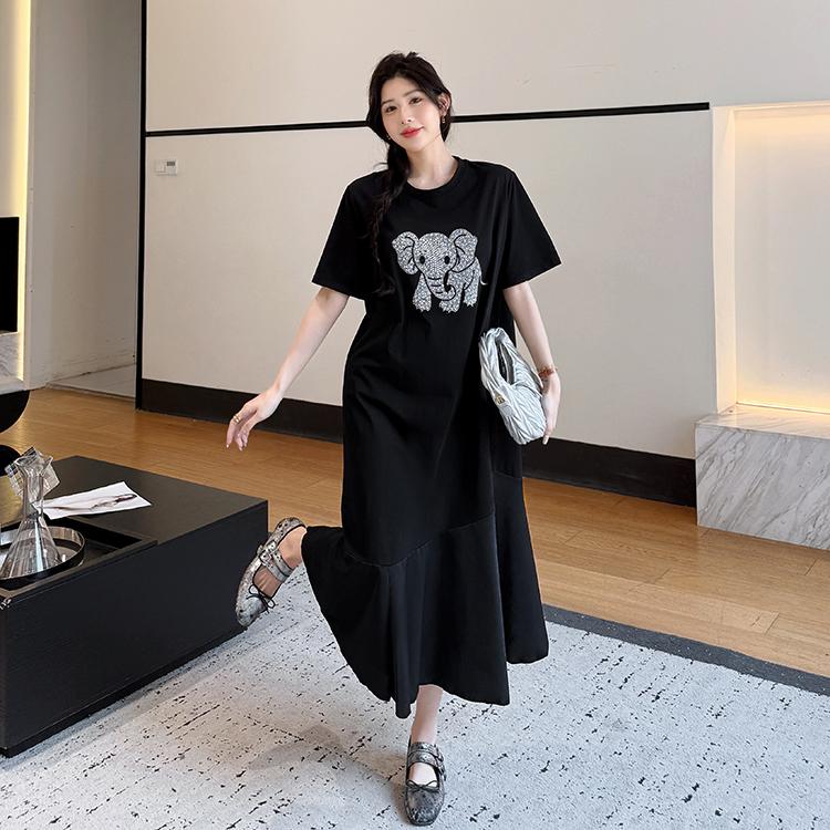 

DIMANAF 2025 Women Summer Plus Size Dress Vintage Pattern Shirt Dress Basic Long Elegant Casual Oversized Loose Dress 3XL чёрный