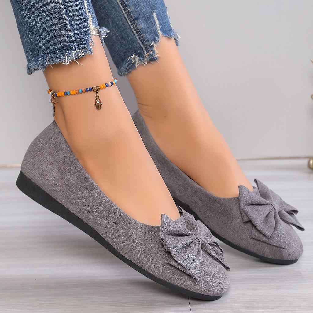 Lovely Sweet Flats for Women Summer Casual Slip on Round Toe Shoes for Women Solid Butterfly Knot Platform Flats Plus Size