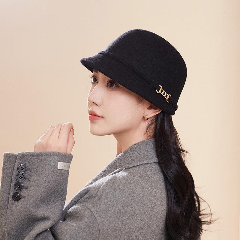 

Шляпа Женская Осень и Зима Шерсть Шерсть Универсальная Шляпа-Котелок Цепь Фетровая Шляпа Теплая Новая Шляпа для Верховой Езды M（56-58cm） чёрный