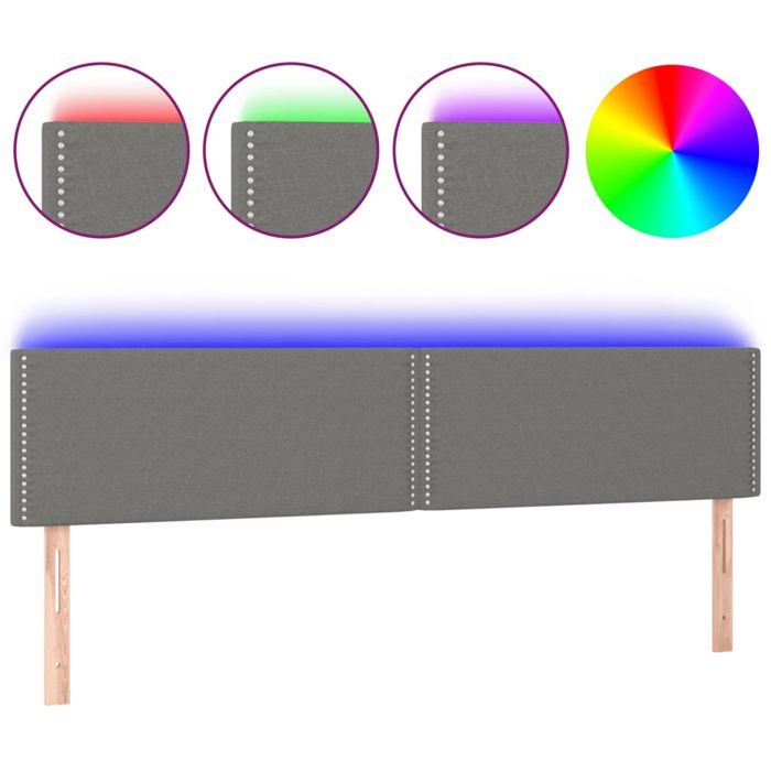 VidaXL Tête de Lit à LED Meuble de Chambre à Coucher Accessoire de Lit Double Tête de Cadre de Lit Intérieur Gris Foncé 3121479
