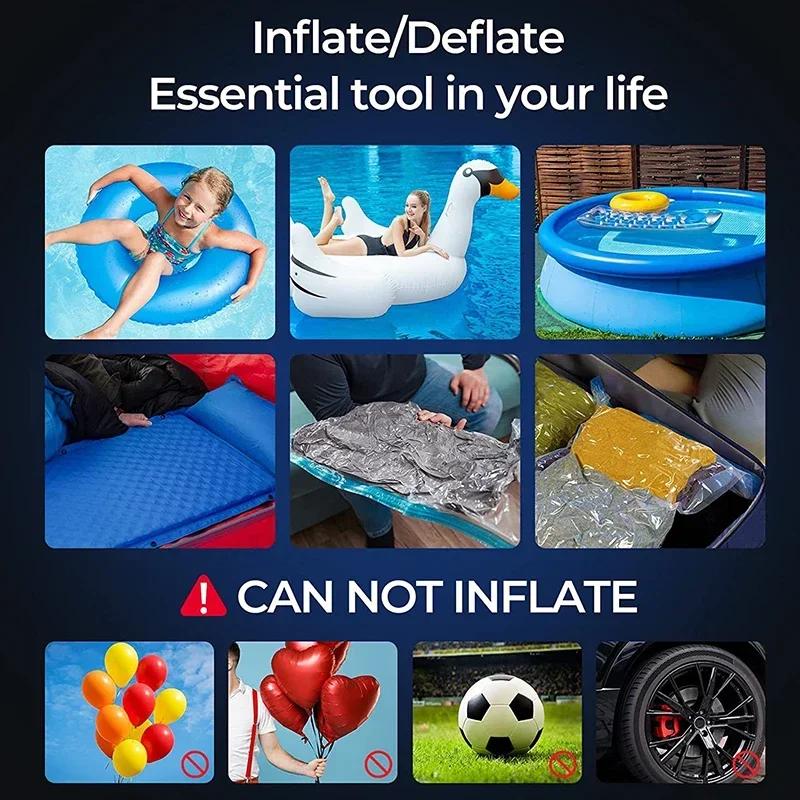 Electric Air Pump Inflator Battery Rechargeable Air Compressor for PVC Boat Mattress Inflatable Swimming Pool Raft Air Bed