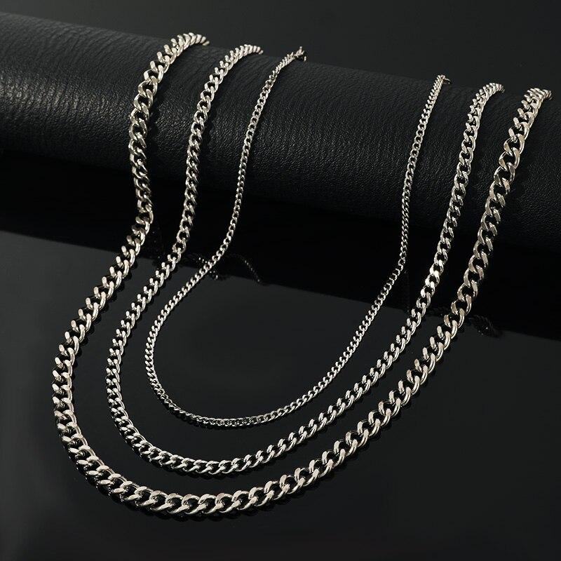 3pcs Necklace Set For Both Men And Women Hip Hop Style Stainless Steel Six Sided Grinding Cuban Chain Minimalist Jewelry