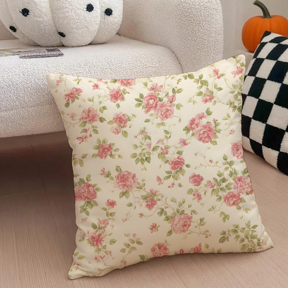 Fresh Floral Pillow Elegant Minimalist Cushion Cover Throw Pillow Cover Hidden Button Durable Polyester Chair Cushion
