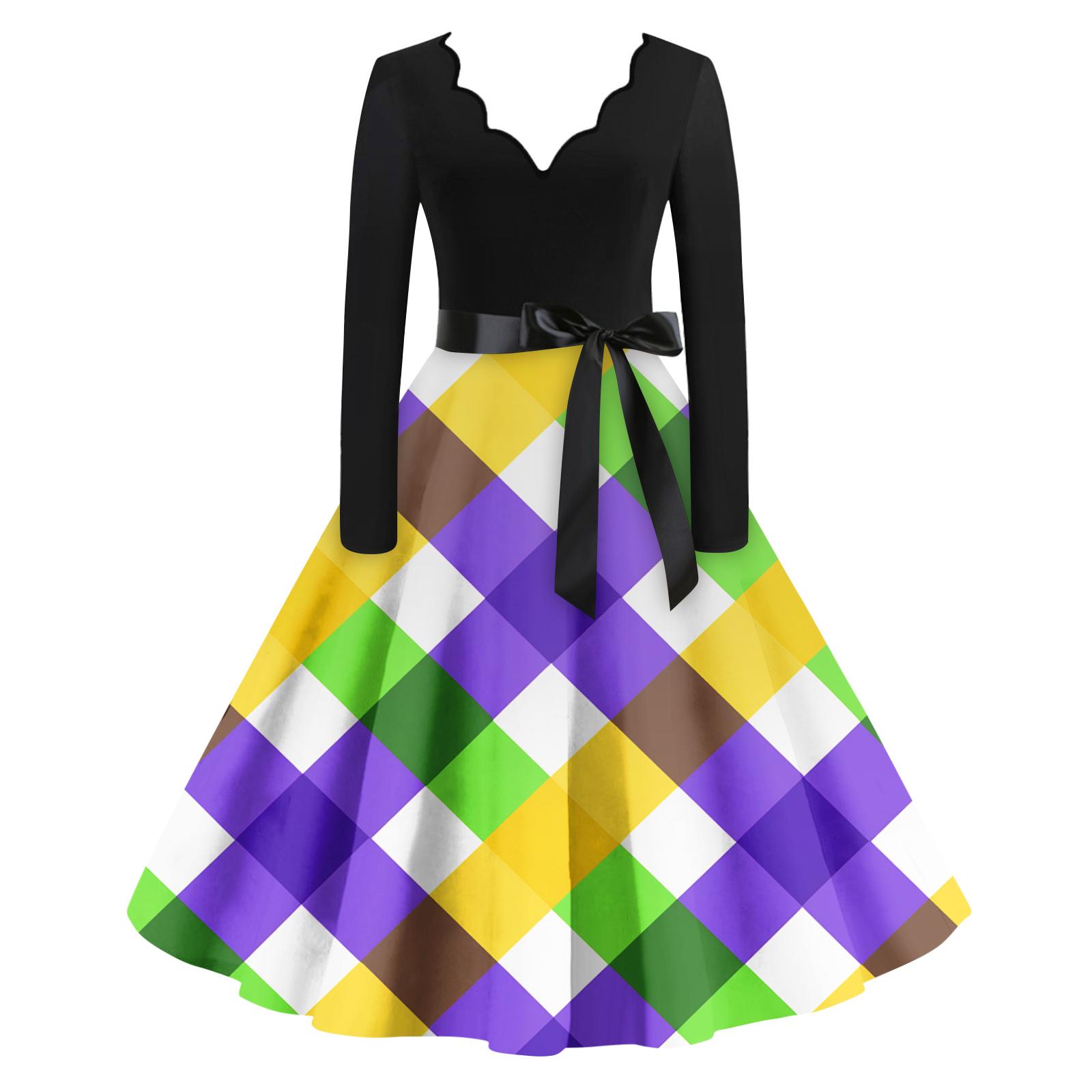 

Женское повседневное модное платье с V-образным вырезом и длинным рукавом с принтом в винтажном стиле XL