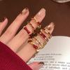 18k Real Gold Electroplated Dripping Zircon Geometric Twist Opening Ring Exquisite Red Ring Versatile Jewelry Women