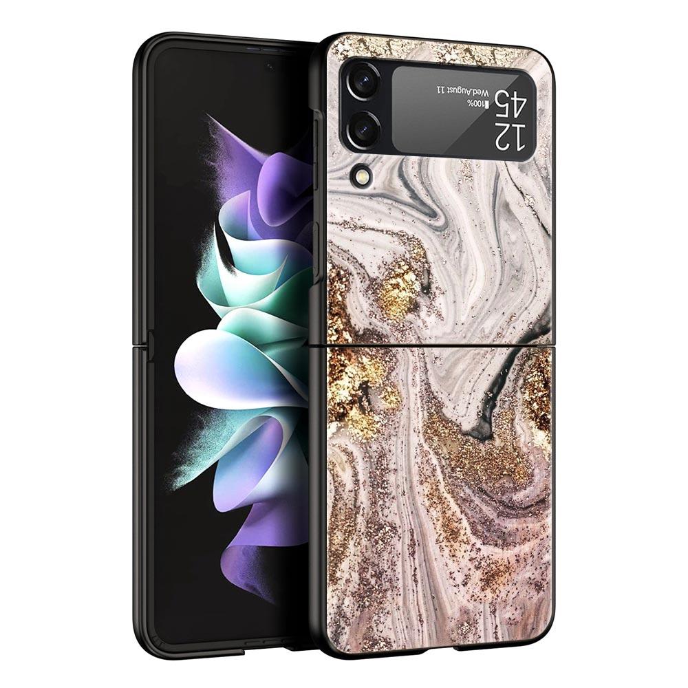 Vintage Marble Hard PC Phone Case For Samsung Galaxy Z Flip 7 6 5 4 Black Cover For Galaxy Z Flip 3 Foldable Shell Fundas Capas