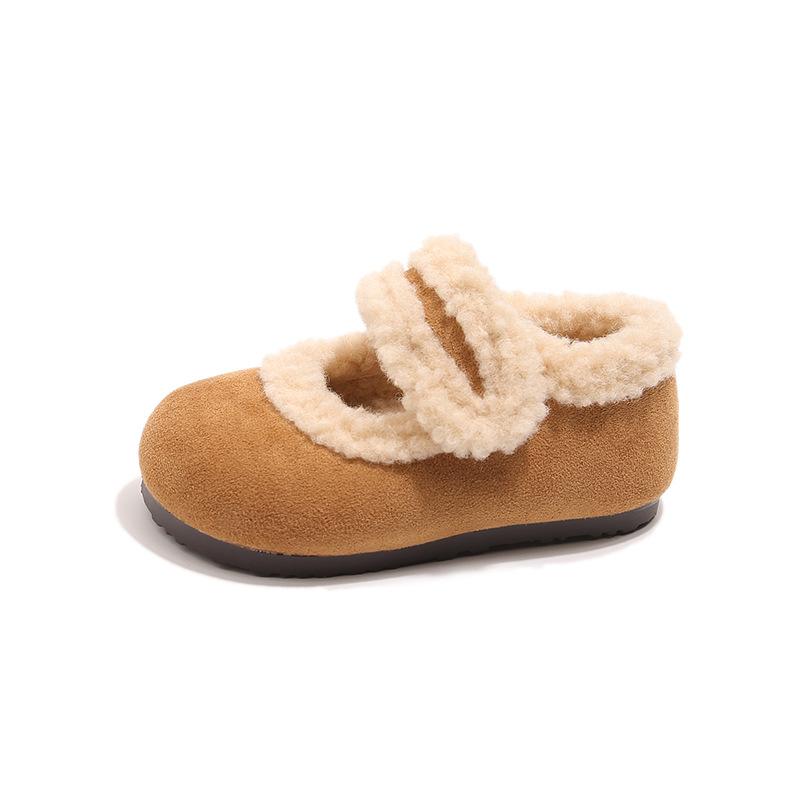Mädchen Boken Baumwollschuhe, Neue Herbst- und Winterschuhe für Kinder in einfarbiger, pelziger Ausführung, Rutschfeste Baumwollschuhe für kleine, mittlere und große Kinder,