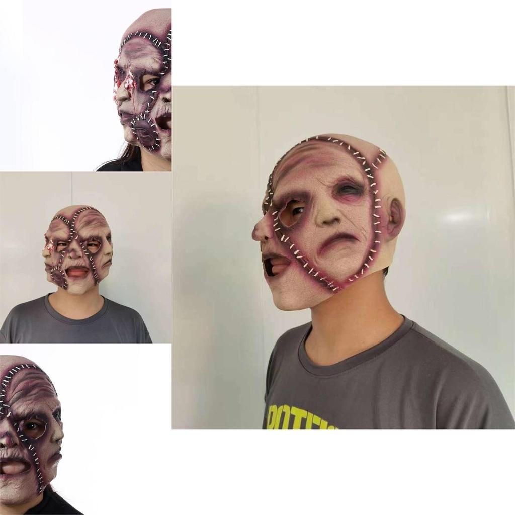 Creepy Halloween Latex Mask Triple-faced Ghost With Skin-like Texture