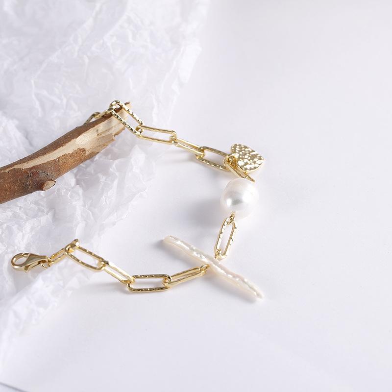 

S925 Серебряный европейский и американский натуральный жемчуг в стиле барокко Браслет Love Женский минималистичный браслет в форме сердца в стиле ретро Adjustable size