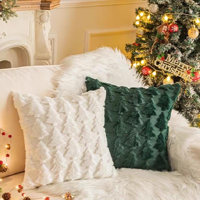 Christmas Tree Snowflake Pillow Cover Plush Throw Pillowcase Winter Home Decor